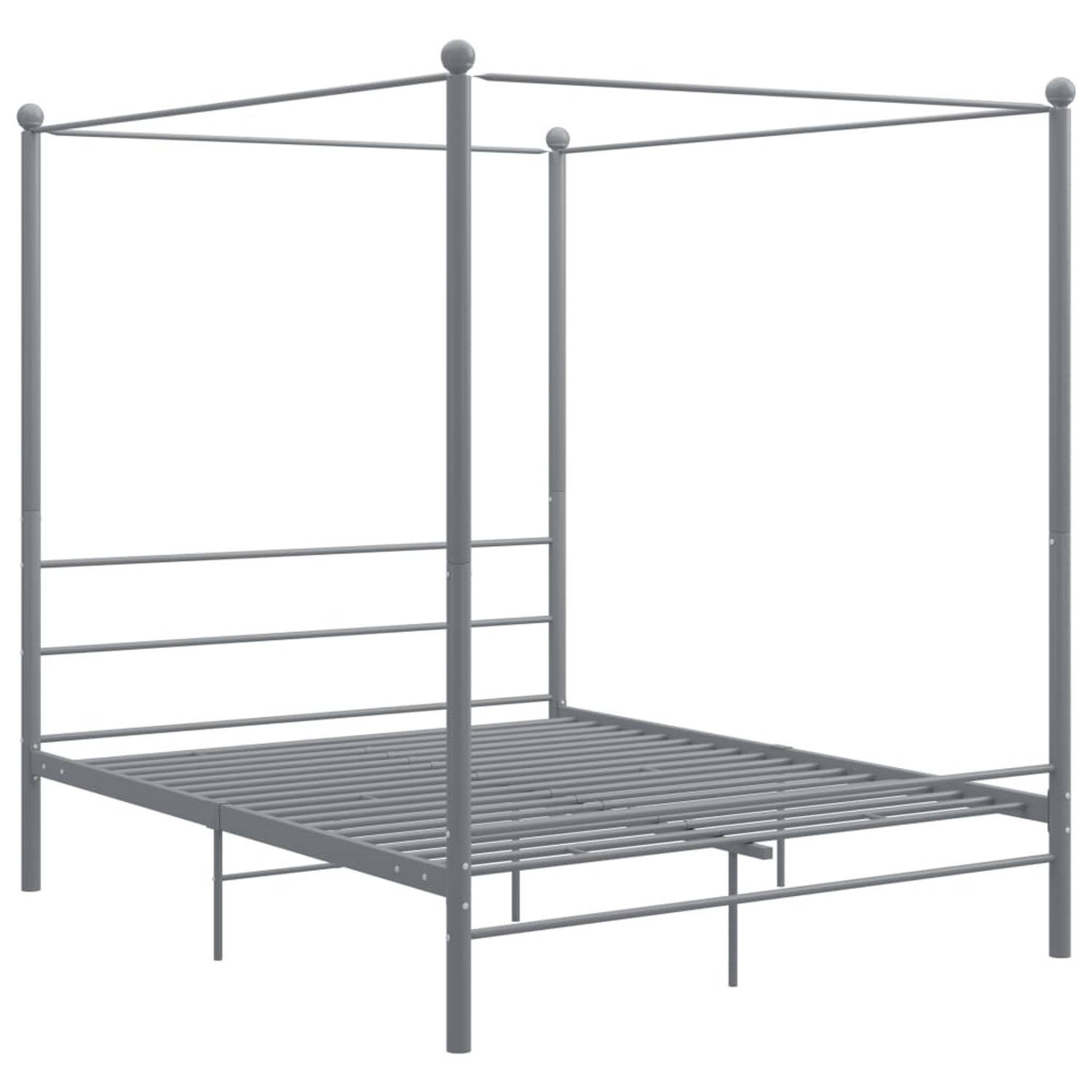 The Living Store Hemelbedframe metaal grijs 160x200 cm - Bedframe - Bedframe - Bed Frame - Bed Frames - Bed - Bedden - Metalen Bedframe - Metalen Bedframes - 2-persoonsbed - 2