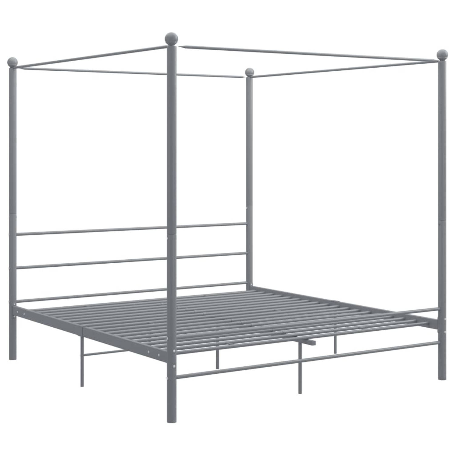 The Living Store Hemelbedframe metaal grijs 200x200 cm - Bedframe - Bedframe - Bed Frame - Bed Frames - Bed - Bedden - Metalen Bedframe - Metalen Bedframes - 2-persoonsbed - 2
