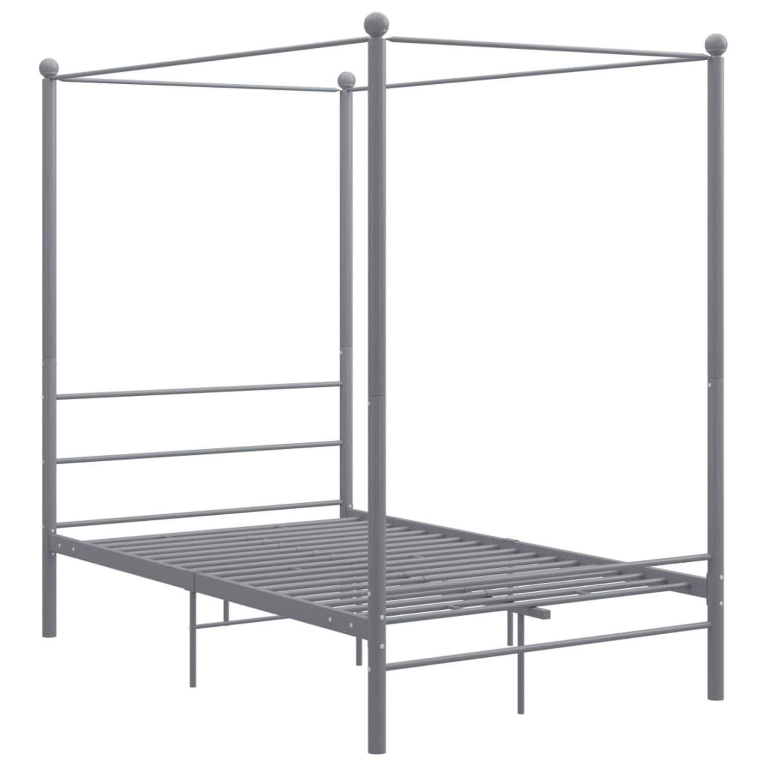 The Living Store Hemelbedframe metaal grijs 140x200 cm - Bedframe - Bedframe - Bed Frame - Bed Frames - Bed - Bedden - Metalen Bedframe - Metalen Bedframes - 2-persoonsbed - 2