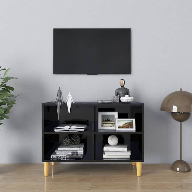 vidaXL Tv-meubel met houten poten 69,5x30x50 cm hoogglans zwart