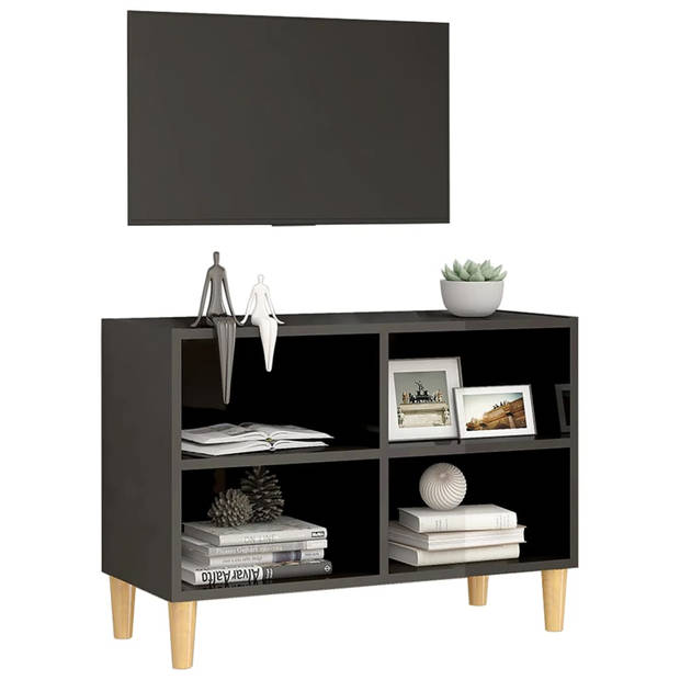 vidaXL Tv-meubel met houten poten 69,5x30x50 cm hoogglans grijs