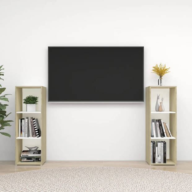 vidaXL Tv-meubelen 2 st 107x35x37 cm bewerkt houtwit sonoma eikenkleur