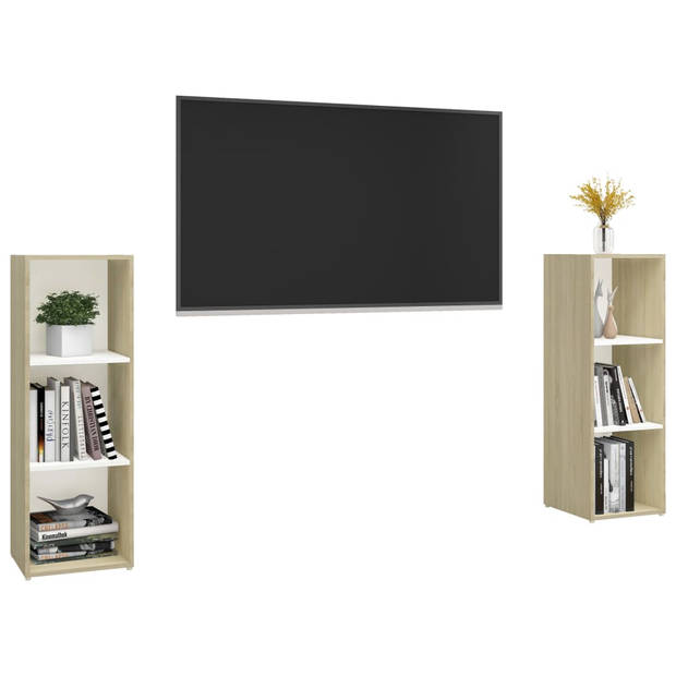 vidaXL Tv-meubelen 2 st 107x35x37 cm bewerkt houtwit sonoma eikenkleur