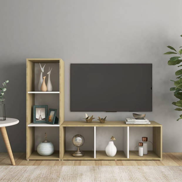 vidaXL Tv-meubelen 2st 107x35x37 cm bewerkt hout wit sonoma eikenkleur