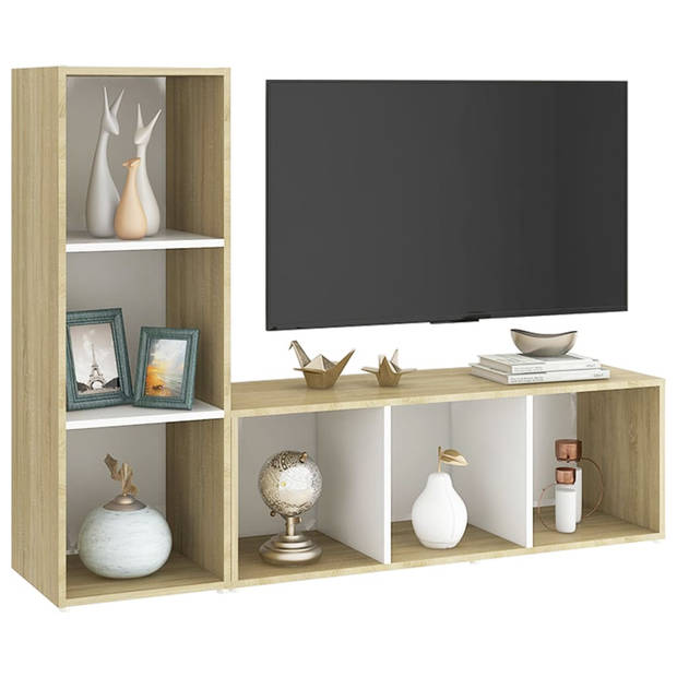 vidaXL Tv-meubelen 2st 107x35x37 cm bewerkt hout wit sonoma eikenkleur
