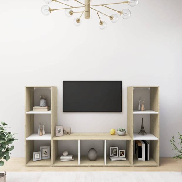 vidaXL Tv-meubelen 3st 107x35x37 cm bewerkt hout wit sonoma eikenkleur