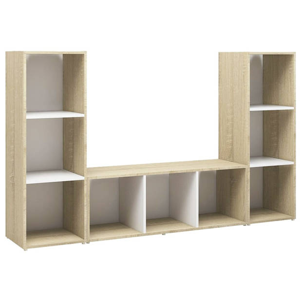 vidaXL Tv-meubelen 3st 107x35x37 cm bewerkt hout wit sonoma eikenkleur