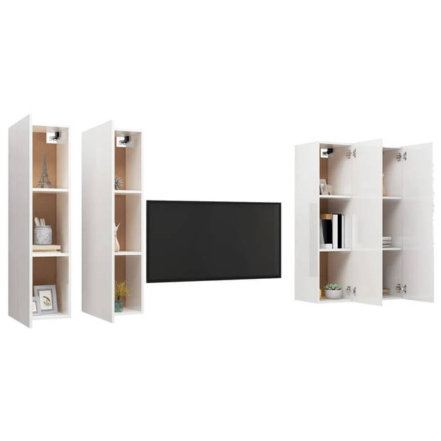 The Living Store Wandkasten - Hoogglans wit - 30.5 x 30 x 110 cm - set van 4 - tv-meubel