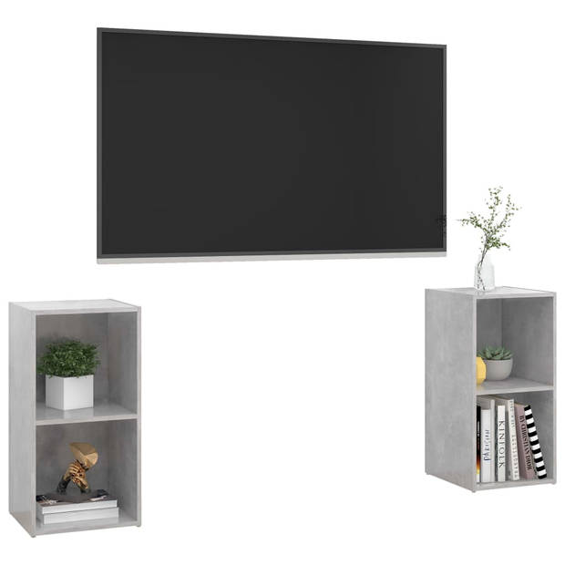 vidaXL Tv-meubelen 2 st 72x35x36,5 cm bewerkt houtbetongrijs