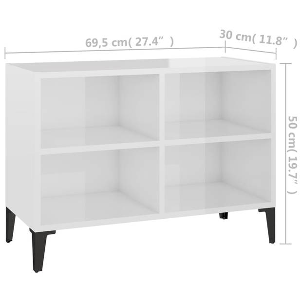 vidaXL Tv-meubel met metalen poten 69,5x30x50 cm hoogglans wit