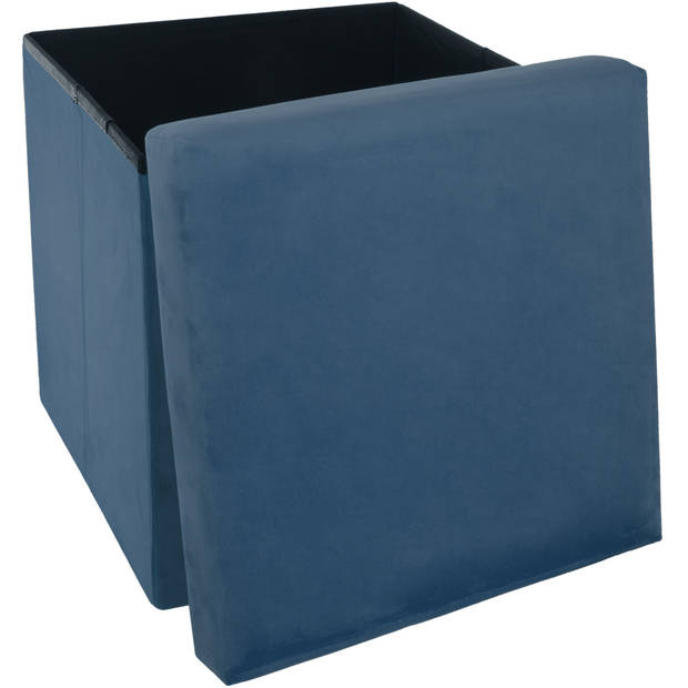 Atmosphera Poef/hocker/voetenbankje - 2x - opbergbox - blauw - PO/MDF - 38 x 38 x 38 cm - Poefs