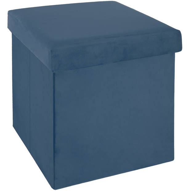 Atmosphera Poef/hocker/voetenbankje - 2x - opbergbox - blauw - PO/MDF - 38 x 38 x 38 cm - Poefs