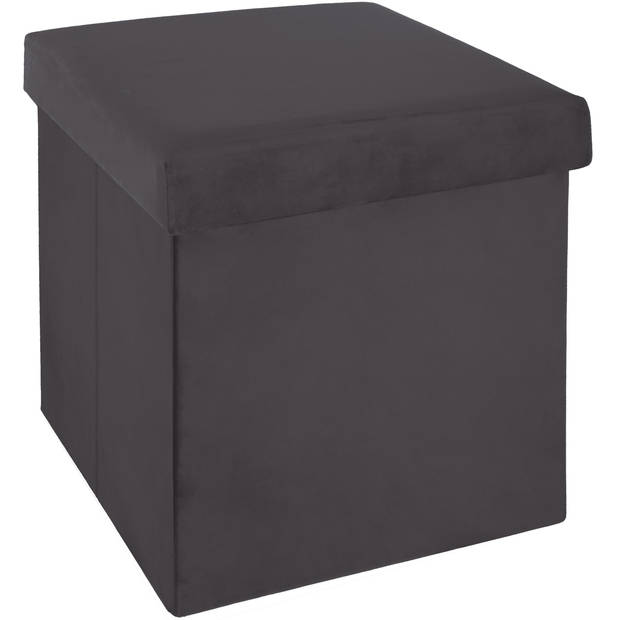 Atmosphera Poef/hocker/voetenbankje - opbergbox - donkergrijs - PO/MDF - 38 x 38 x 38 cm - Poefs