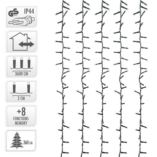 Micro Cluster - 1800 LED's - 36 meter - wit - 8 functies + geheugen