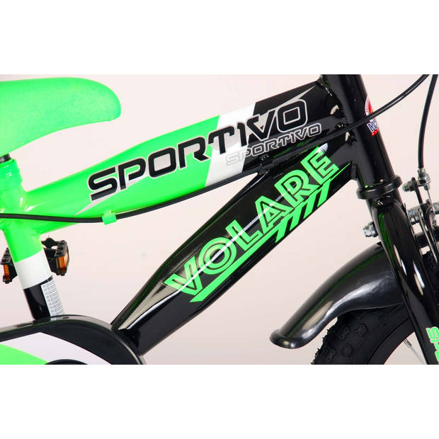 Volare Jongensfiets Sportivo 14 Inch 22,5 cm Jongens Knijprem Groen/Zwart