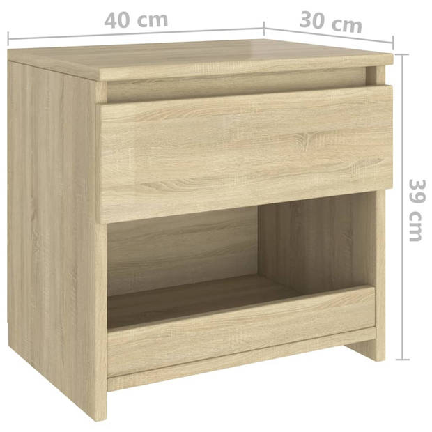 vidaXL Nachtkastje 40x30x39 cm bewerkt hout sonoma eikenkleurig