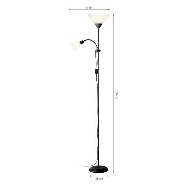 BRILLIANT Vloerlamp met leeslamp Spari 4 hoogte 180 cm E27 60W zwart en wit