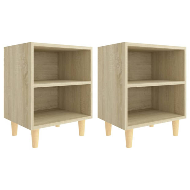 vidaXL Nachtkastjes 2 st met houten poten 40x30x50 cm sonoma eiken