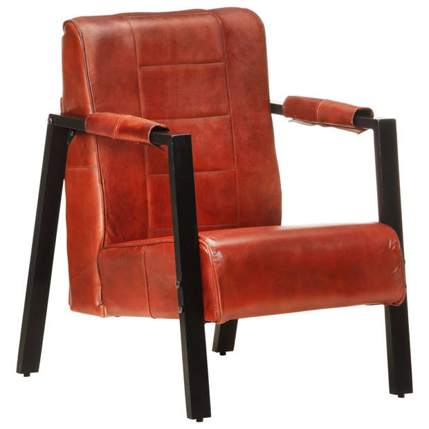 The Living Store Fauteuil Vintage - echt geitenleer - 60x80x87 cm - donkerbruin