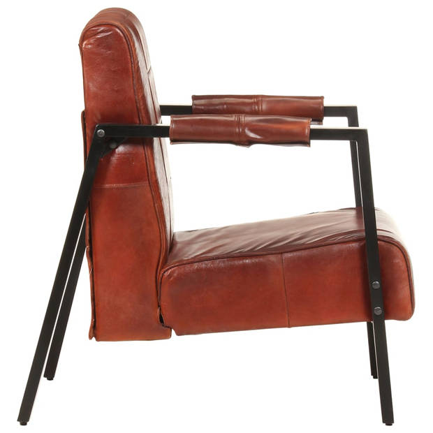 The Living Store Fauteuil Vintage - echt geitenleer - 60x80x87 cm - donkerbruin