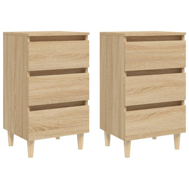 vidaXL Nachtkastjes 2 st met houten poten 40x35x69 cm sonoma eiken