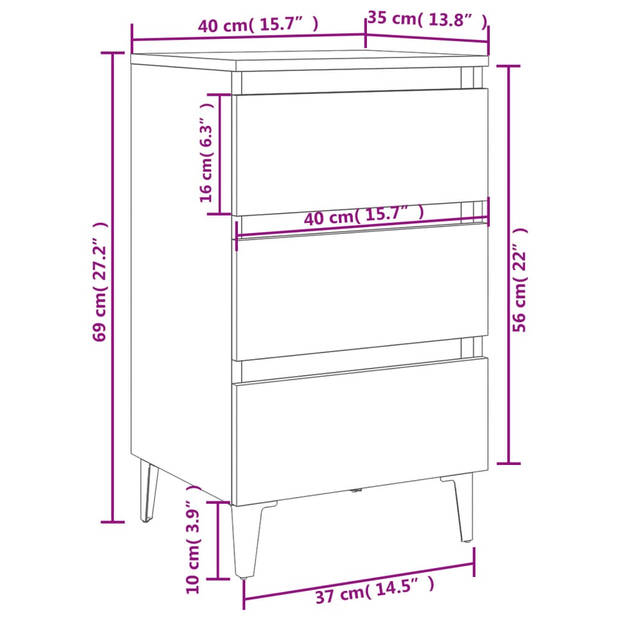 vidaXL Nachtkastje met metalen poten 40x35x69 cm sonoma eikenkleurig