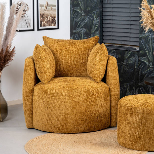 Bronx71 Fauteuil Ruby chenille stof okergeel.