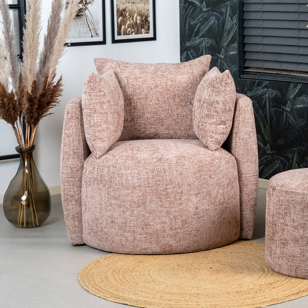 Bronx71 Fauteuil Ruby chenille stof roze.