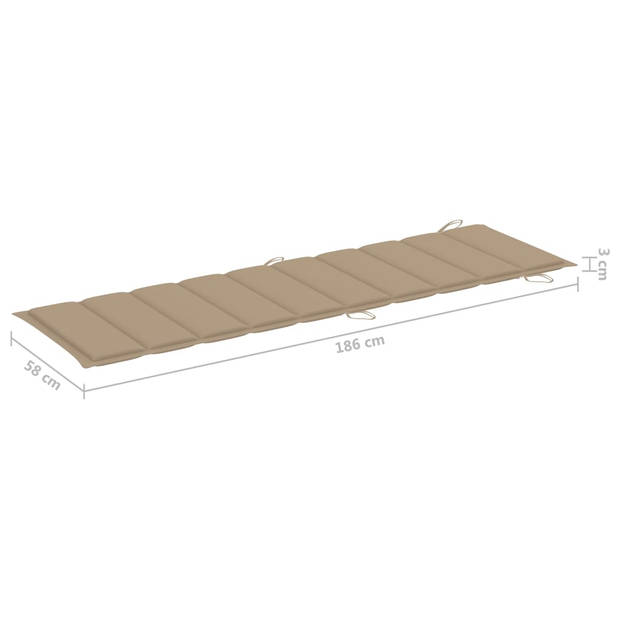 The Living Store Houten Ligbed - Massief Acaciahout - Met Kussen - Beige - 184 x 55 x 64 cm