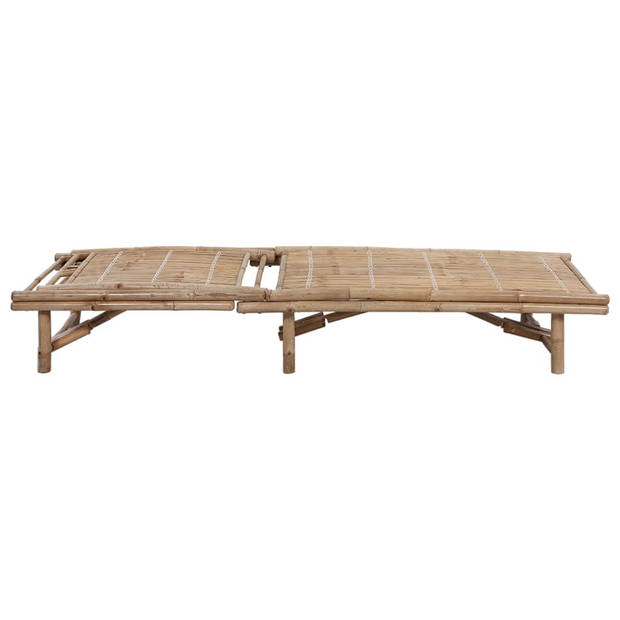 The Living Store Bamboe Ligbed - Tuinbed - 200x65x(30-87) cm - Verstelbare Rugleuning - Crème Kussen