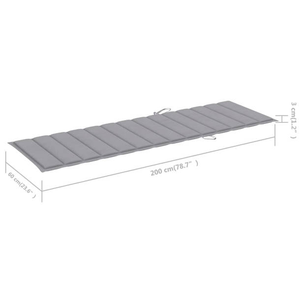 The Living Store Ligbed Houten Ligbed - 200x118x30cm - Verstelbare rugleuning en voetensteun - Grijs kussen -