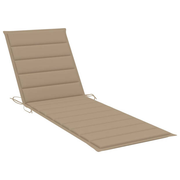 The Living Store Loungebed Tuin - Hout - Verstelbare rugleuning - Inclusief kussen - Beige - 198x90x(30-75)cm - The