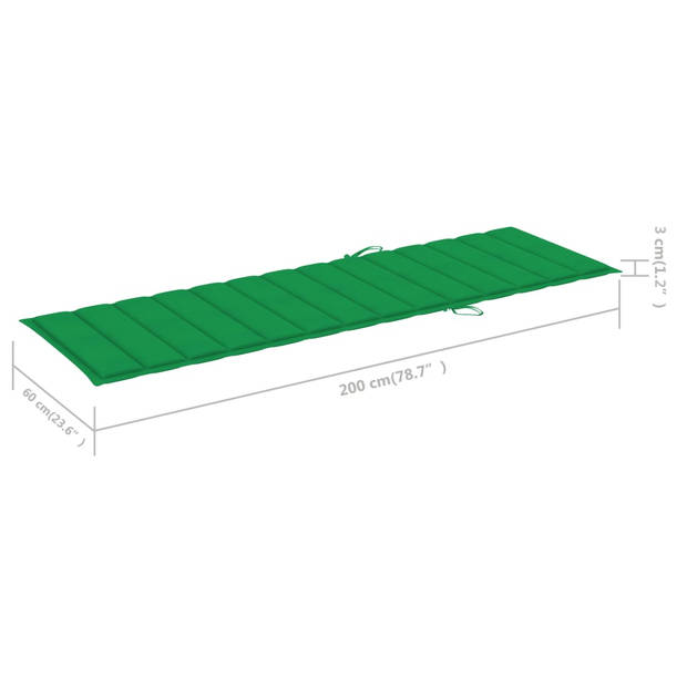 The Living Store Bamboe Ligbed - Tuinmeubilair - 200 x 65 x (30-87) cm - Verstelbare rugleuning - Groen kussen