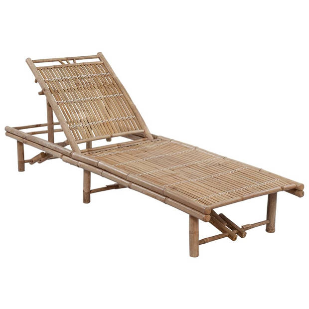 The Living Store Bamboe Ligbed - Tuinbed - 200x65x(30-87)cm - Verstelbare rugleuning - Helder groen kussen - Geen