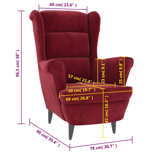 The Living Store Fauteuil Velvet - Wijnrood - 81 x 90 x 96.5 cm - Stabiel frame - Comfortabel zitten