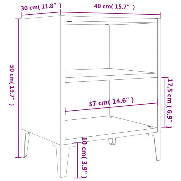 vidaXL Nachtkastje met metalen poten 40x30x50 cm wit