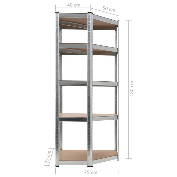 vidaXL Hoekrek 5-laags staal en bewerkt hout zilverkleurig