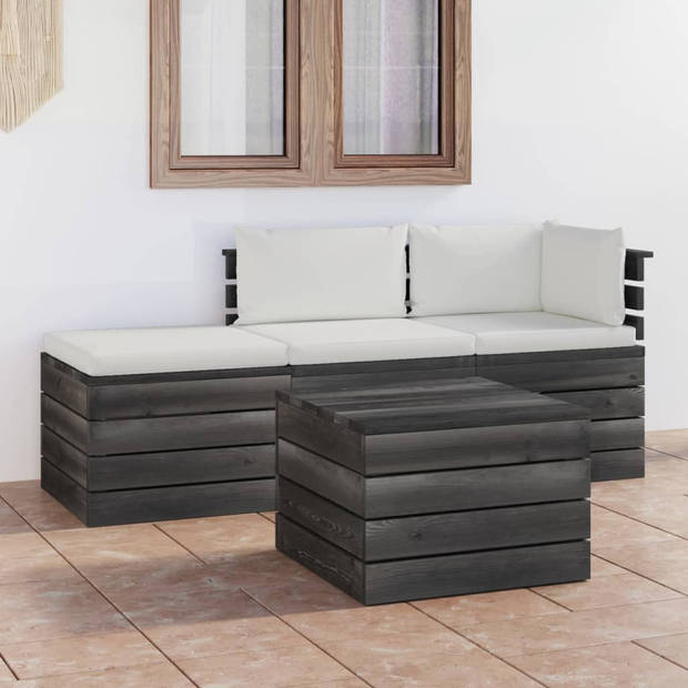 vidaXL 4-delige Loungeset met kussens pallet massief grenenhout