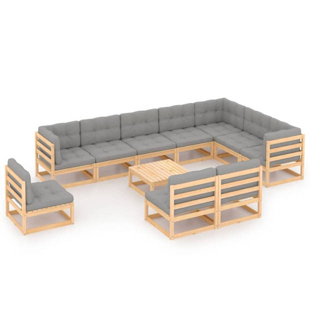 vidaXL 11-delige Loungeset met kussens massief grenenhout