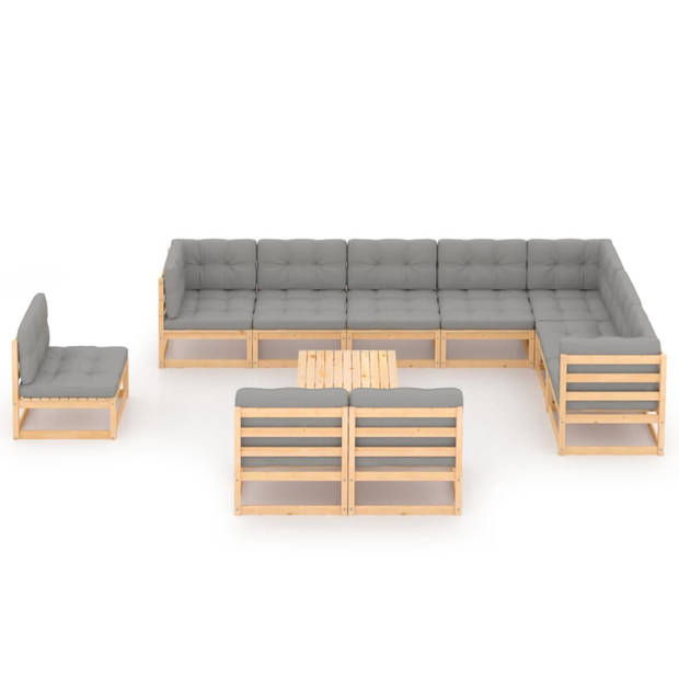 vidaXL 11-delige Loungeset met kussens massief grenenhout