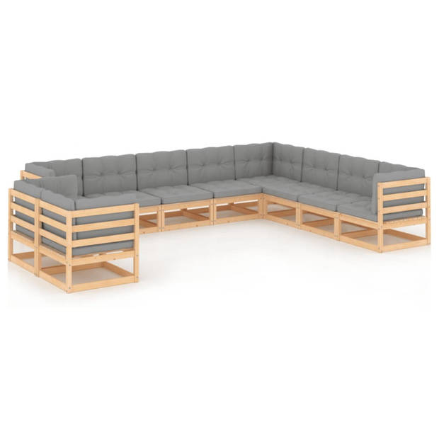 vidaXL 10-delige Loungeset met kussens massief grenenhout