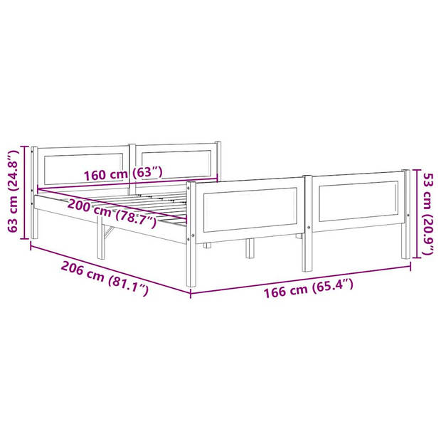 vidaXL Bedframe massief grenenhout 160x200 cm