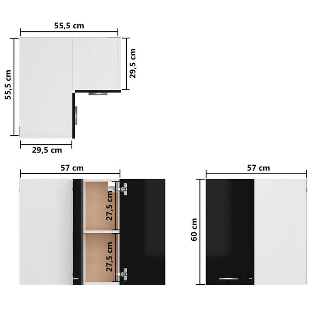 vidaXL Hanghoekkast 57x57x60 cm bewerkt hout hoogglans zwart