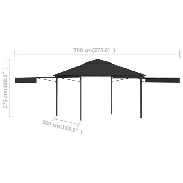 vidaXL Prieel met uitschuifbare daken 180 g/m² 3x3x2,75 m antraciet