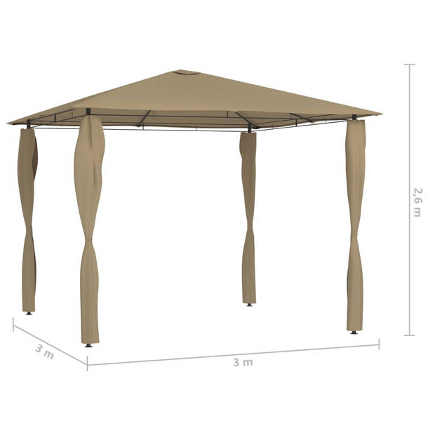 vidaXL Prieel met paalhoezen 160 g/m² 3x3x2,6 m taupe