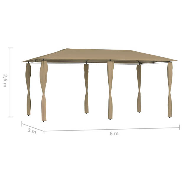 vidaXL Prieel met paalhoezen 160 g/m² 2,98x5,3x2,59 m taupe