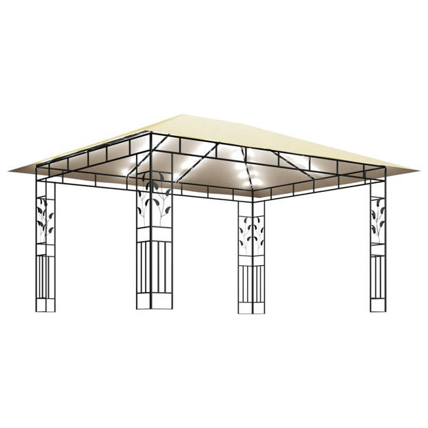 vidaXL Prieel met klamboe LED-lichtslinger 180 g/m² 4x3x2,73 m crème