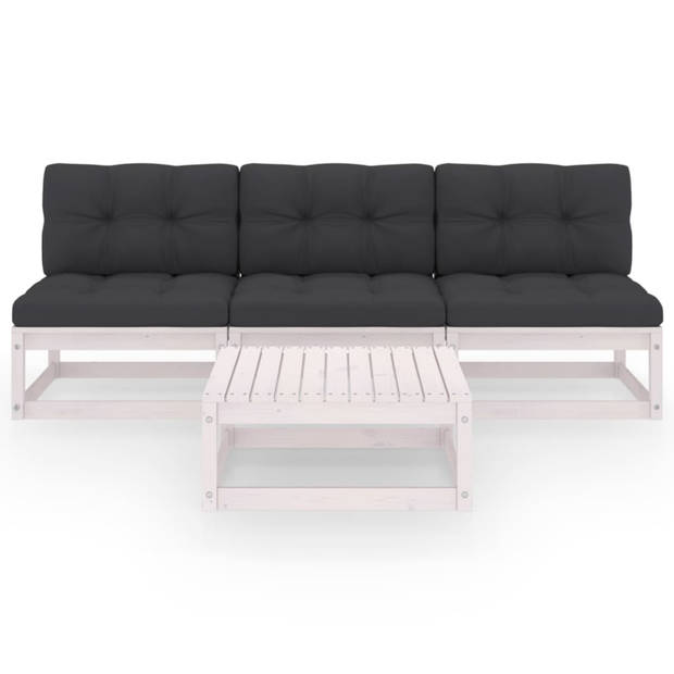 vidaXL 4-delige Loungeset met kussens massief grenenhout