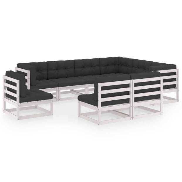 vidaXL 9-delige Loungeset met kussens massief grenenhout wit