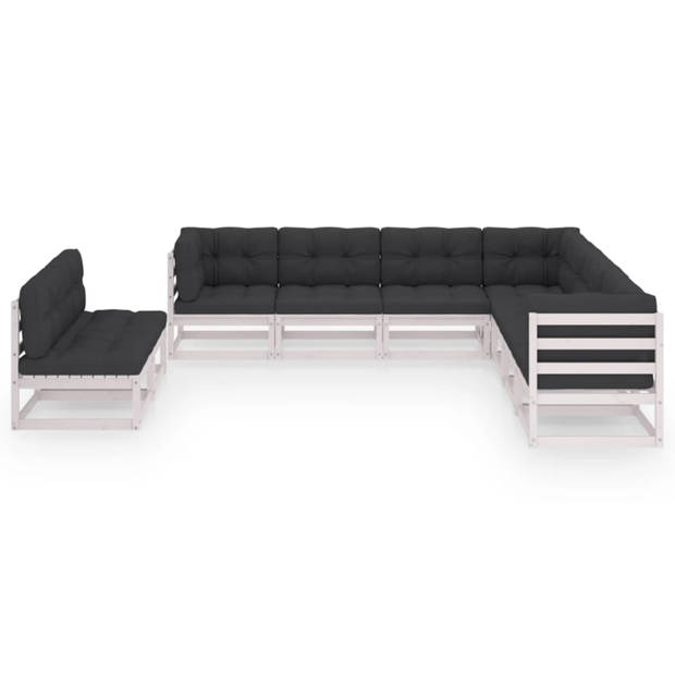 vidaXL 9-delige Loungeset met kussens massief grenenhout wit